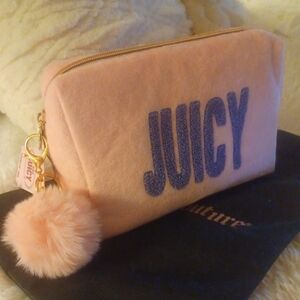 Juicy Couture Light Pink Soft Velour Cosmetic Bag With Pompom